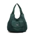 Dark green corduroy tote bag for women, large capacity shoulder bag for casual commuting. - Green