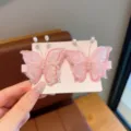 Fermaglio per capelli a farfalla con perle in rete, bellissimi accessori rosa per donne. - Rosa