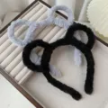 Plush cute ear headband for women, soft furry hair hoop for daily makeup and face washing. - Black and Gray