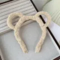 Cute plush bear ear headband for women daily wear, soft fuzzy hair hoop for makeup washing. - 4# Khaki