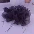 Black organza flower hair claw clip with feather decoration for women hair styling accessories. - Black Feather