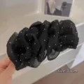 Black fluffy feather hair claw clip for women, elegant chiffon bubble shark clip hair accessories - Black