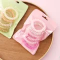 Cute pastel phone cord hair ties in ziplock bags, sweet seamless elastic hair coils for women. - Pink Series 6 Pcs (Sealed Bag)