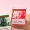 Gradient candy color telephone wire hair bands cute seamless hair ties for women and girls - Pink (Boxed)