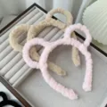 Furry plush animal ear headband cute winter hair hoop for washing face makeup daily wear pink - Khaki And Pink