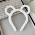White fluffy animal ear headband soft plush hair hoop cute winter hair accessory for women. - White (1#)