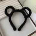 Black fluffy mouse ear headband plush fuzzy cute hair hoop for women face washing makeup accessory - 6#Black