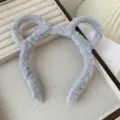 Grey plush bunny ear headband cute fluffy hair hoop for daily face washing and makeup - 3# Gray