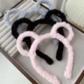 Fluffy cute round ear headband variant, soft plush winter hair hoop in pink, black, grey. - Gray+Black+Pink