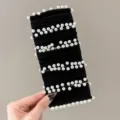 Korean style wide pearl hair ties elastic black hair bands cute hair accessories for women - 5 Pieces/Pack / Black