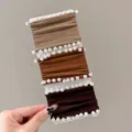 Brown Wide Pearl Hair Tie Set Korean Style Elastic Headband Hair Ring Accessories - 3 Pieces/Pack / Coffee Series