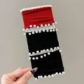 Korean style wide pearl hair tie black red elastic rubber band hair accessories for women. - 3 Pieces/Pack / Black and Red Mix