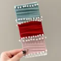 Set of wide pearl hair ties, elastic scrunchies in blue, red, and pink colors for women. - 3 Pieces/Pack / Multicolor