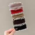 Korean style wide pearl hair scrunchies elastic fabric hair bands fashion accessories for women - 5 Pieces/Pack / Yadan Palette