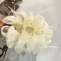 Élégante pince à cheveux griffe en résille blanche avec plumes et strass pour femmes chic. - 11cm / Blanc Cassé
