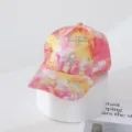Detail view of colorful tie-dye baseball cap featuring sparkly rhinestone dragonfly embellishments. - Adult Size (54-59CM Adjustable) / Pink Yellow