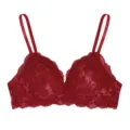 Sujetador push-up de encaje rojo sin aros, lencería sexy con cuello en v profundo mujer - S / Rojo Brillante