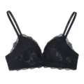Sujetador de encaje negro sexy sin aros cuello en V push-up lencería cómoda mujer. - S / Negro