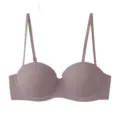 Seamless half cup padded bra in dusty pink, comfortable everyday wireless support underwear. - 70A / Purple