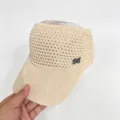 Beige knitted empty-top sun hat with rhinestone M logo, breathable wide brim summer visor. - Adult Style (54-59cm) / Khaki