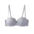 Women grey seamless half cup push-up bra, comfortable invisible everyday undergarment top. - Gray