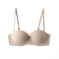 Nude strapless half cup push up seamless bra for women, smooth daily wear undergarment. - Nude