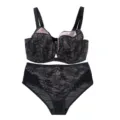 Ensemble soutien-gorge et culotte en dentelle grande taille bonnet complet lingerie noir rose - 90K / Haut et Bas / Noir