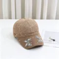 Chic knitted rhinestone butterfly baseball cap, hollow design casual sun protection duck hat. - 54-59cm Adjustable / Khaki