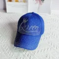Stupendo cappello da baseball blu re con corona strass Queen, dettaglio accessorio moda. - Modello per adulti, regolabile 54-59 cm / Blu
