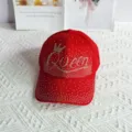 Red rhinestone crown Queen baseball cap, stylish casual fashion snapback hat for women. - Adult Model, 54-59cm Adjustable / Red