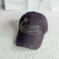 Casual black rhinestone Queen crown baseball cap, trendy snapback hat for women and daily wear. - Adult Model, 54-59cm Adjustable / Black