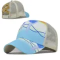 Women's cross ponytail mesh baseball cap blue gradient trucker hat outdoor sports sun cap - Adult (Adjustable Circumference 58cm) / Narcissus