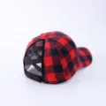 Red black plaid baseball cap detail, cross ponytail opening design for outdoor sports. - Adult (Adjustable Circumference 58cm) / Full Fabric Black Red Plaid