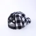 Black and white buffalo plaid ponytail baseball cap with cross elastic back opening detail. - Adult (Adjustable Circumference 58cm) / Full Fabric Black White Plaid