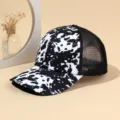 Women's Black and White Cow Print Mesh Baseball Cap Trucker Hat Casual Outdoor Sun Hat - Adult (Adjustable Circumference 58cm) / Black and White Pattern