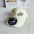 Solar fan baseball cap with rhinestone butterfly, quick dry extended brim summer sun hat. - Adult Adjustable / Light Yellow