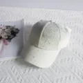 Women rhinestone baseball cap sparkly star design chic sunshade hat for summer travel - Beige