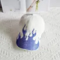 White baseball cap featuring sparkling blue rhinestone flame design for stylish street wear. - 55-59cm Adjustable / White Hat with Blue Rhinestones