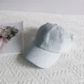 Rhinestone starry sky half-empty top baseball cap detail, sparkling summer sun hat. - Light Blue