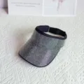 Glitzernder Strass leere Oberseite Sonnenblende Hut fuer Damen, stilvolle schwarze Sommerkappe. - 55-60cm Verstellbar / Schwarzer Hut mit Silbernen Strasssteinen