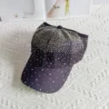 Women rhinestone baseball cap sparkly ponytail hat glitter bling sun visor summer hat casual - Black AB Color Rhinestones