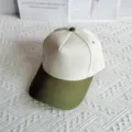 Classic five-panel colorblock baseball cap with contrast brim for outdoor sun protection. - Beige + Army Green / 54-59cm Adjustable