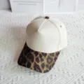Leopard print colorblock 5-panel baseball cap detail shot, stylish cotton sun hat for daily wear - Beige + Large Leopard / 54-59cm Adjustable