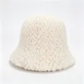Close-up detail of the soft white plush fleece bucket hat texture, warm and cozy winter accessory. - M (56-58cm) / Off White