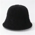 Detailed view of the cozy black fleece bucket hat, soft texture for winter warmth and comfort. - M (56-58cm) / Black