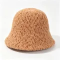 Detailed shot of a cozy brown fleece bucket hat, showing soft fluffy texture for winter warmth. - M (56-58cm) / Khaki