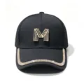 Black baseball cap with rhinestone M logo and sparkling crystal brim for women fashion. - Black / Adult, Hat Circumference 58cm Adjustable