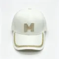 White rhinestone M letter baseball cap stylish sun protection casual hat for women - Off White / Adult, Hat Circumference 58cm Adjustable