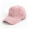 Detailed close-up view of the stylish pink corduroy baseball hat showing textured fabric. - Adult, 56cm Adjustable / Pink