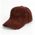Classic brown corduroy baseball cap for men and women, thick winter warm curved brim hat. - Adult, 56cm Adjustable / Coffee